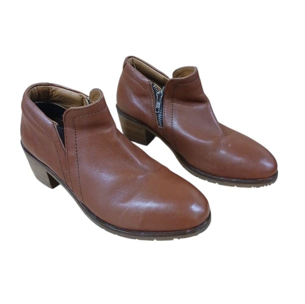 Xena Zipper Side Classic Brown Ankle Leather Booties Size 10.5